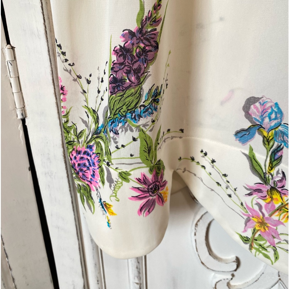 Incredible Vintage “hand painted” Scalloped Slip Skirt Cream Off White Floral XS - Picture 4 of 11